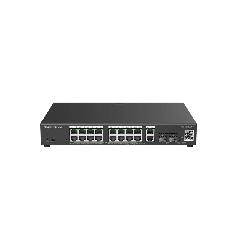 Ruijie RG-ES220GS-P Switch, 20 Gigabit Ports with 16 PoE+ and 2 Additional Ports